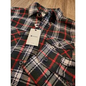 Sperry Premium Apparel Men's Green Red Plaid Flannel Stretch Shirt Size L NWT